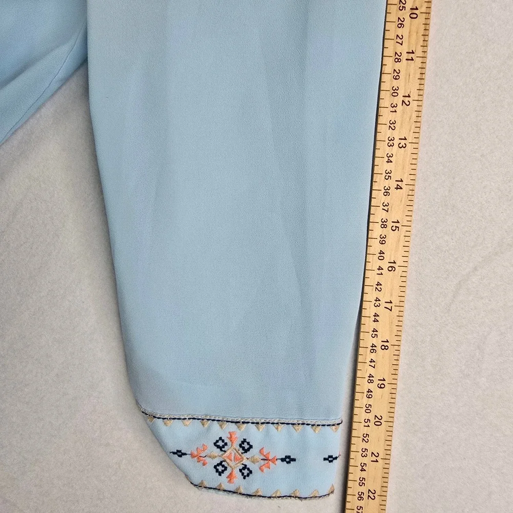 Mine Too Light Blue Embroidered Sleeve Keyhole Neck Blouse Top‎ Plus Size 3XL